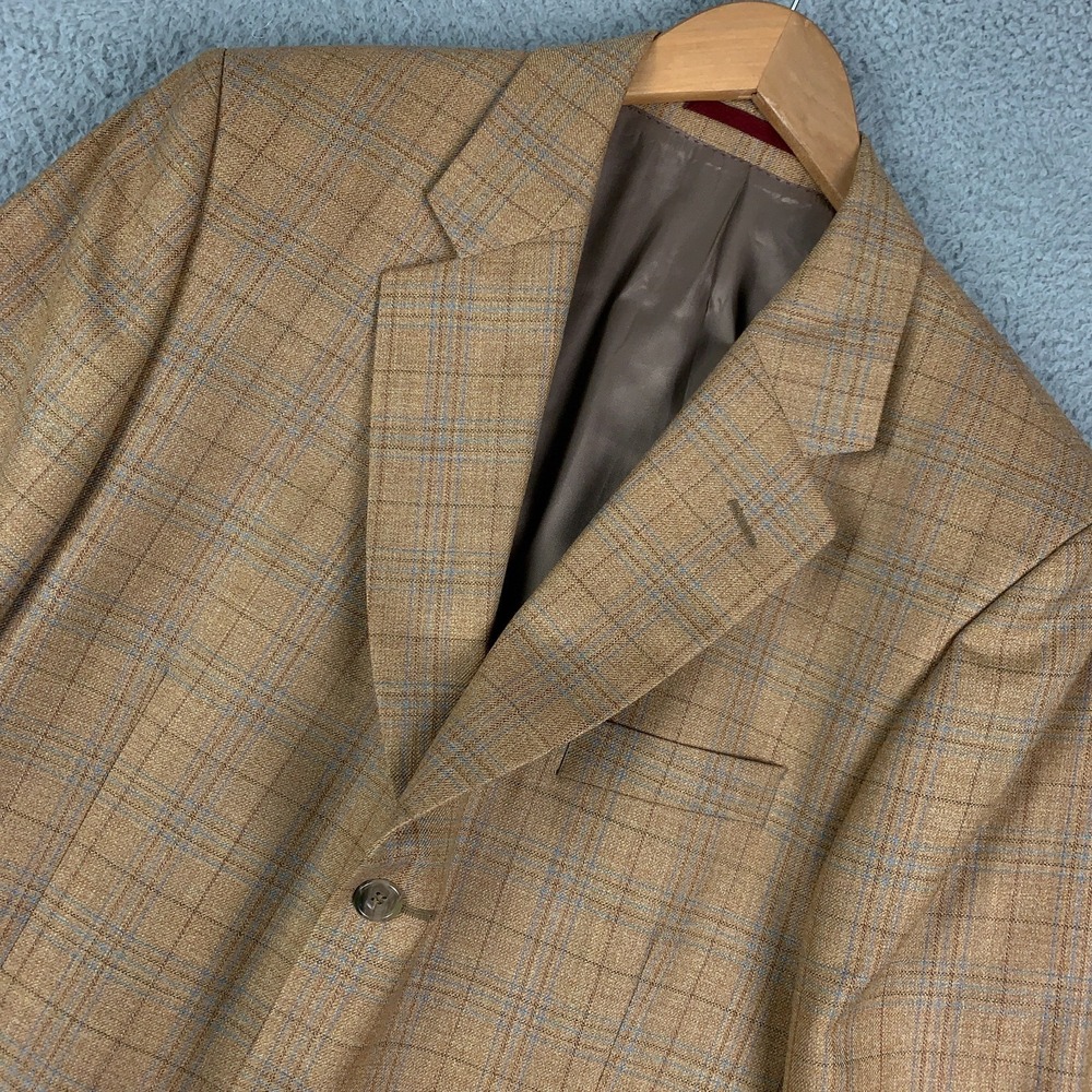 Alexandre London Blazer Bespoke Size 44 Brown Check Plaid Worsted Wool 3-Button